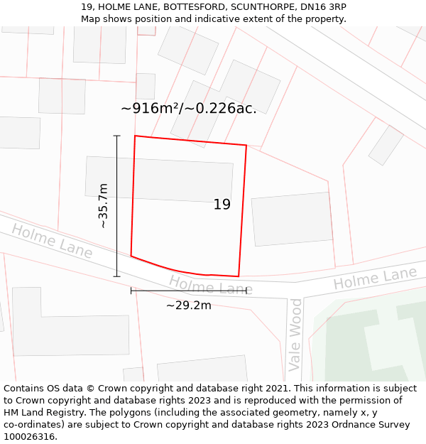 19, HOLME LANE, BOTTESFORD, SCUNTHORPE, DN16 3RP: Plot and title map