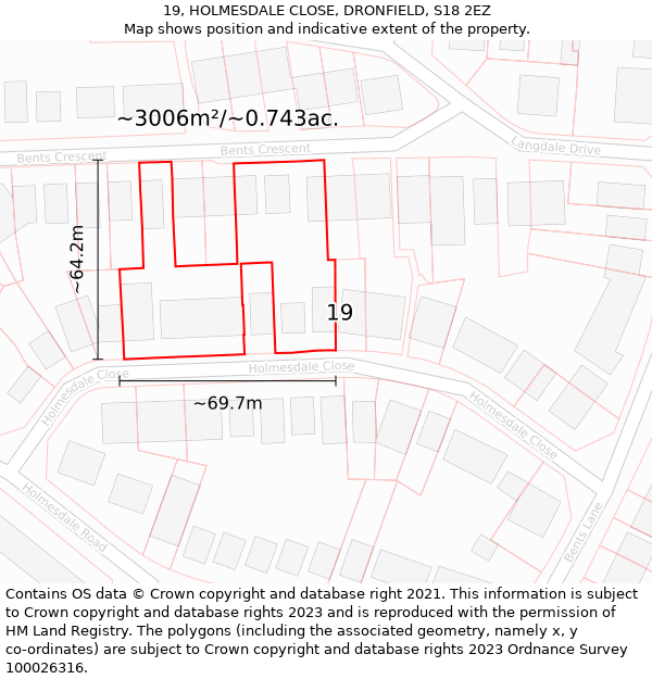 19, HOLMESDALE CLOSE, DRONFIELD, S18 2EZ: Plot and title map