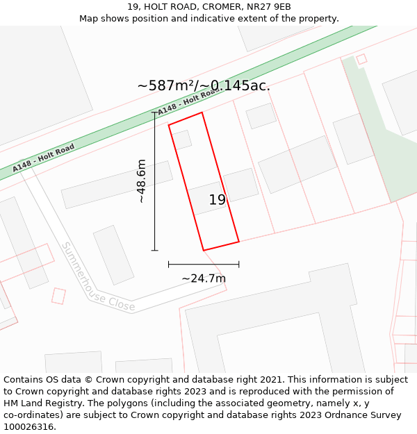 19, HOLT ROAD, CROMER, NR27 9EB: Plot and title map