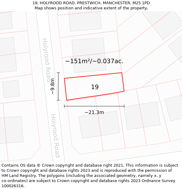 19, HOLYROOD ROAD, PRESTWICH, MANCHESTER, M25 1PD: Plot and title map