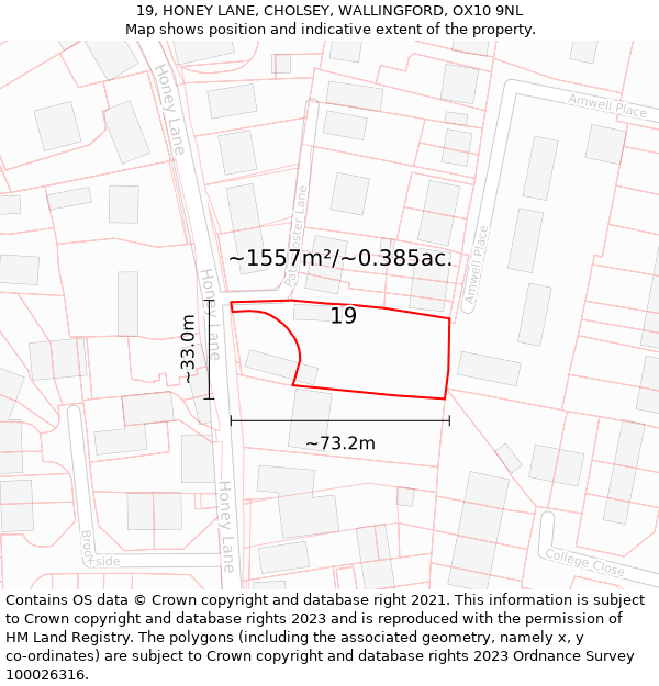 19, HONEY LANE, CHOLSEY, WALLINGFORD, OX10 9NL: Plot and title map