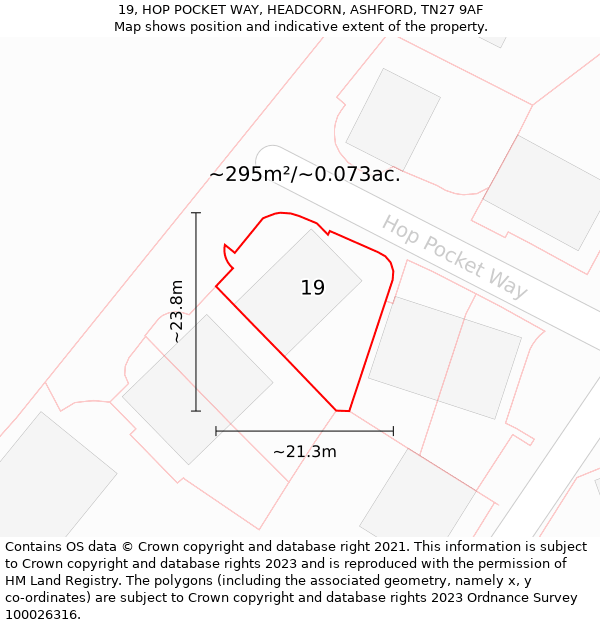 19, HOP POCKET WAY, HEADCORN, ASHFORD, TN27 9AF: Plot and title map