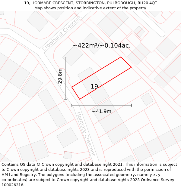 19, HORMARE CRESCENT, STORRINGTON, PULBOROUGH, RH20 4QT: Plot and title map