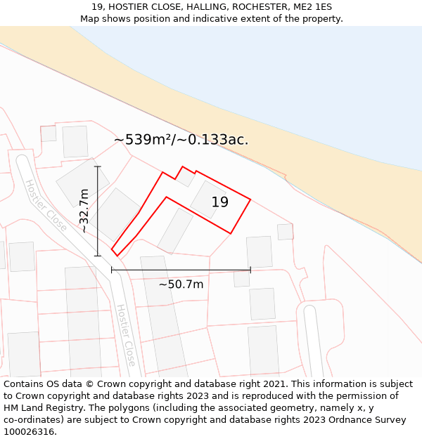 19, HOSTIER CLOSE, HALLING, ROCHESTER, ME2 1ES: Plot and title map