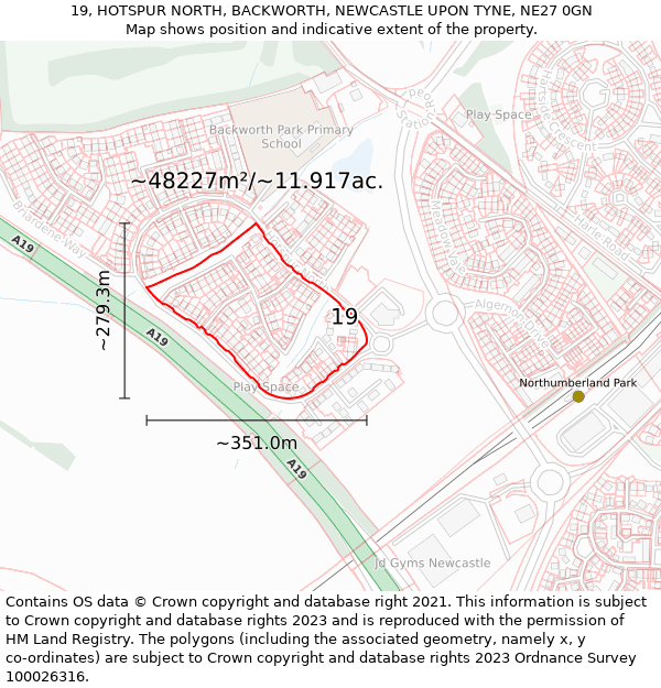 19, HOTSPUR NORTH, BACKWORTH, NEWCASTLE UPON TYNE, NE27 0GN: Plot and title map