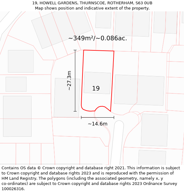 19, HOWELL GARDENS, THURNSCOE, ROTHERHAM, S63 0UB: Plot and title map