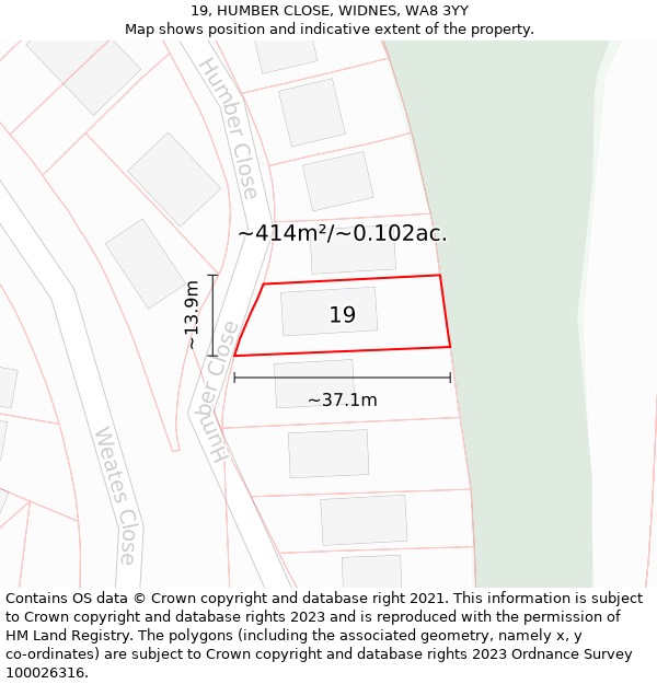 19, HUMBER CLOSE, WIDNES, WA8 3YY: Plot and title map