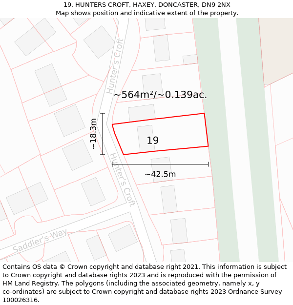 19, HUNTERS CROFT, HAXEY, DONCASTER, DN9 2NX: Plot and title map