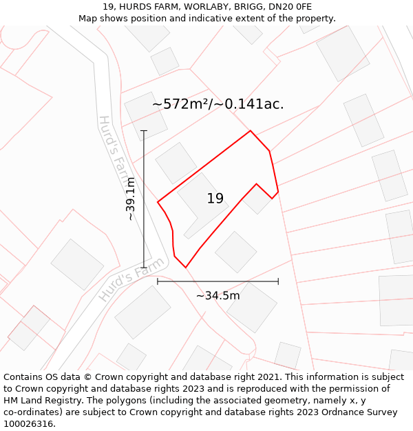 19, HURDS FARM, WORLABY, BRIGG, DN20 0FE: Plot and title map