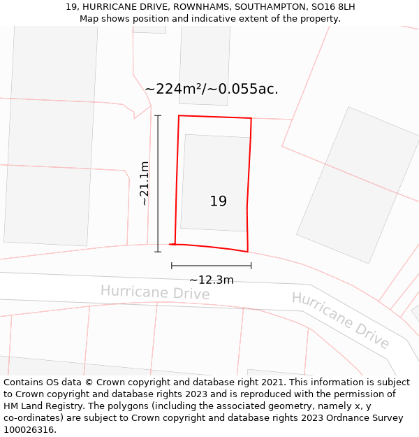 19, HURRICANE DRIVE, ROWNHAMS, SOUTHAMPTON, SO16 8LH: Plot and title map