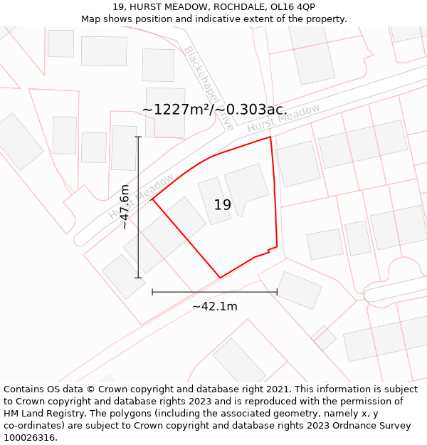 19, HURST MEADOW, ROCHDALE, OL16 4QP: Plot and title map