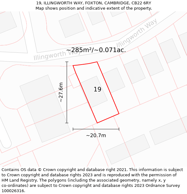 19, ILLINGWORTH WAY, FOXTON, CAMBRIDGE, CB22 6RY: Plot and title map