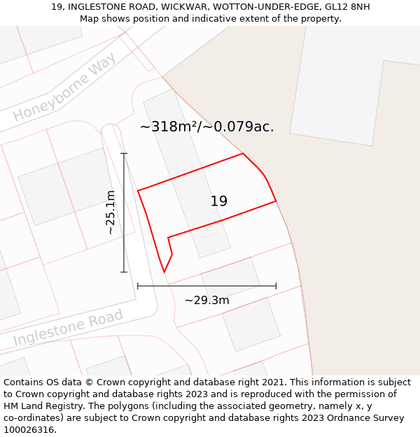 19, INGLESTONE ROAD, WICKWAR, WOTTON-UNDER-EDGE, GL12 8NH: Plot and title map