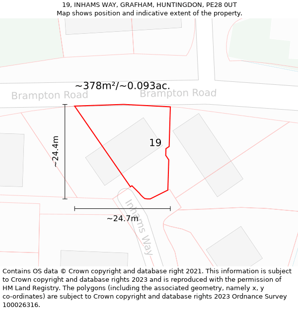 19, INHAMS WAY, GRAFHAM, HUNTINGDON, PE28 0UT: Plot and title map