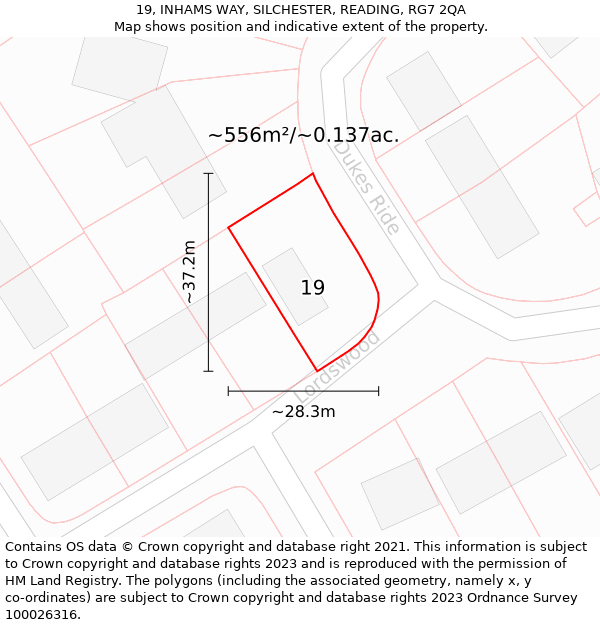 19, INHAMS WAY, SILCHESTER, READING, RG7 2QA: Plot and title map