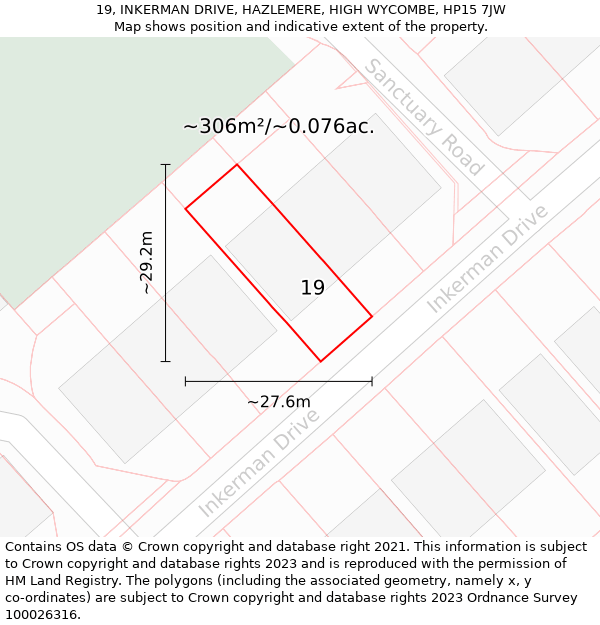 19, INKERMAN DRIVE, HAZLEMERE, HIGH WYCOMBE, HP15 7JW: Plot and title map