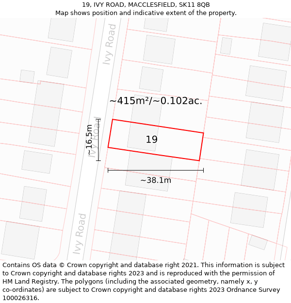 19, IVY ROAD, MACCLESFIELD, SK11 8QB: Plot and title map