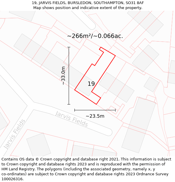 19, JARVIS FIELDS, BURSLEDON, SOUTHAMPTON, SO31 8AF: Plot and title map