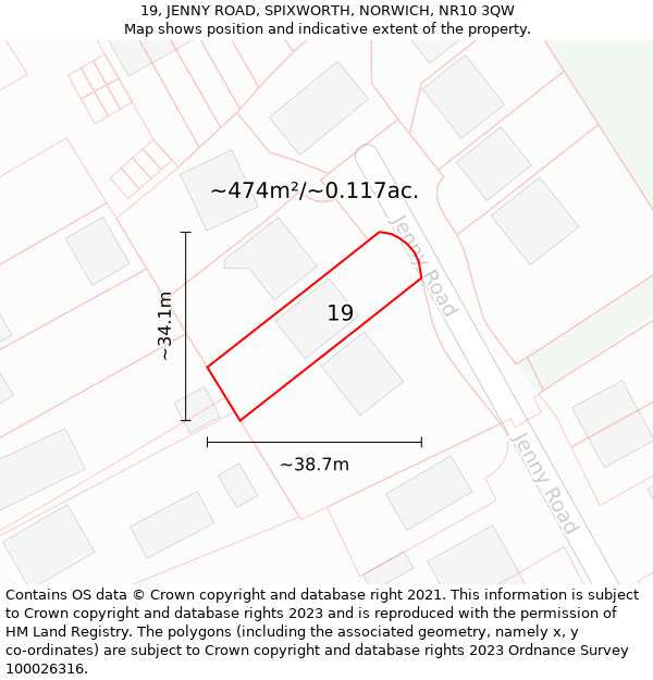 19, JENNY ROAD, SPIXWORTH, NORWICH, NR10 3QW: Plot and title map