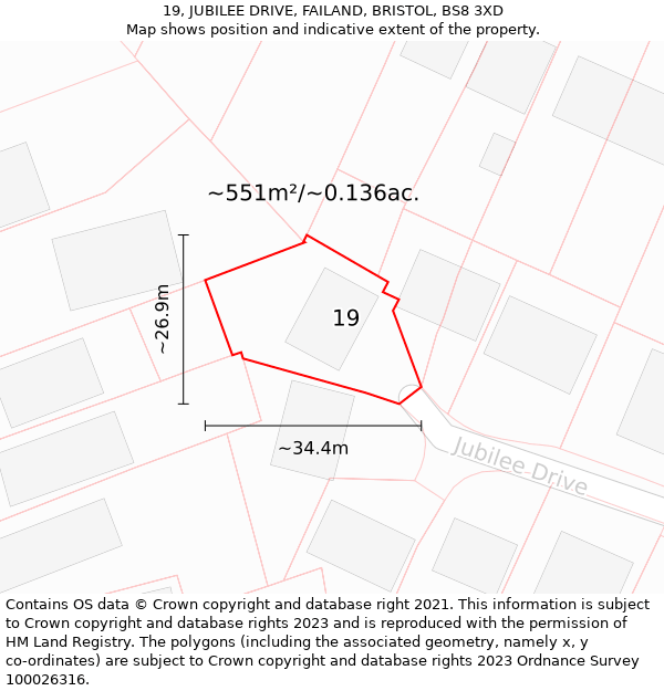 19, JUBILEE DRIVE, FAILAND, BRISTOL, BS8 3XD: Plot and title map