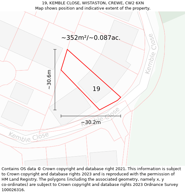 19, KEMBLE CLOSE, WISTASTON, CREWE, CW2 6XN: Plot and title map