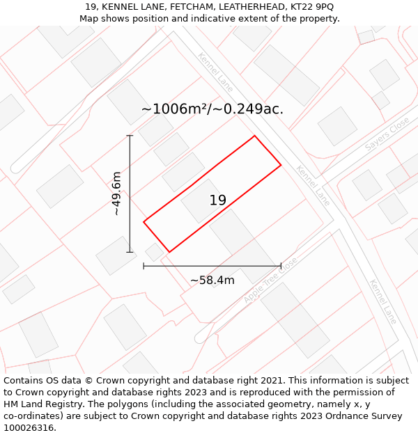 19, KENNEL LANE, FETCHAM, LEATHERHEAD, KT22 9PQ: Plot and title map