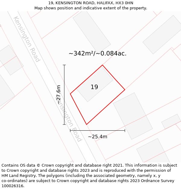 19, KENSINGTON ROAD, HALIFAX, HX3 0HN: Plot and title map