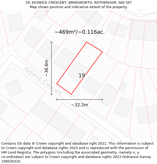 19, KESWICK CRESCENT, BRINSWORTH, ROTHERHAM, S60 5ET: Plot and title map