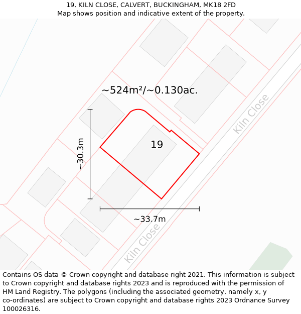 19, KILN CLOSE, CALVERT, BUCKINGHAM, MK18 2FD: Plot and title map