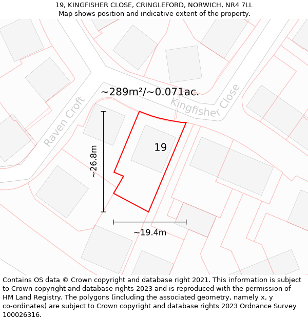 19, KINGFISHER CLOSE, CRINGLEFORD, NORWICH, NR4 7LL: Plot and title map