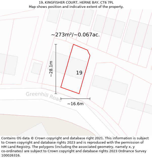 19, KINGFISHER COURT, HERNE BAY, CT6 7PL: Plot and title map