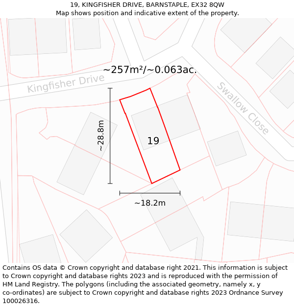 19, KINGFISHER DRIVE, BARNSTAPLE, EX32 8QW: Plot and title map