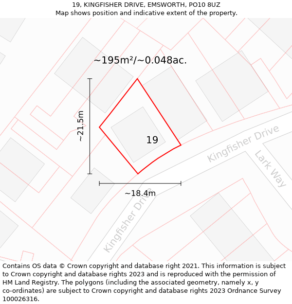 19, KINGFISHER DRIVE, EMSWORTH, PO10 8UZ: Plot and title map