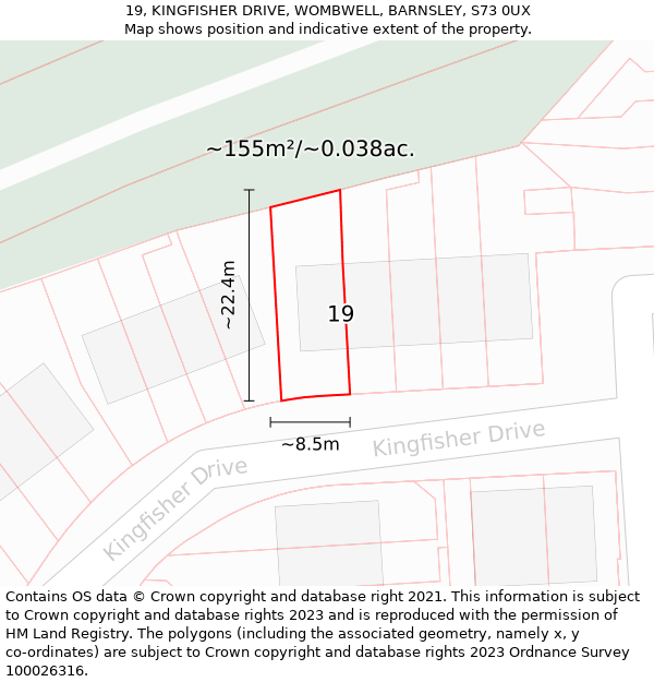 19, KINGFISHER DRIVE, WOMBWELL, BARNSLEY, S73 0UX: Plot and title map