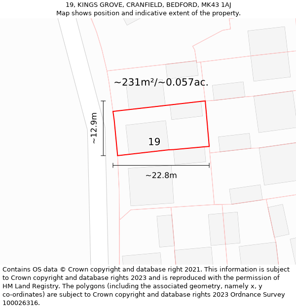 19, KINGS GROVE, CRANFIELD, BEDFORD, MK43 1AJ: Plot and title map