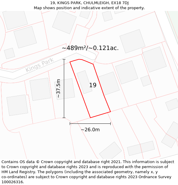 19, KINGS PARK, CHULMLEIGH, EX18 7DJ: Plot and title map