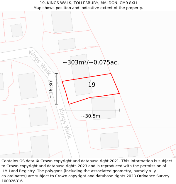 19, KINGS WALK, TOLLESBURY, MALDON, CM9 8XH: Plot and title map