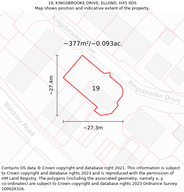 19, KINGSBROOKE DRIVE, ELLAND, HX5 0DS: Plot and title map