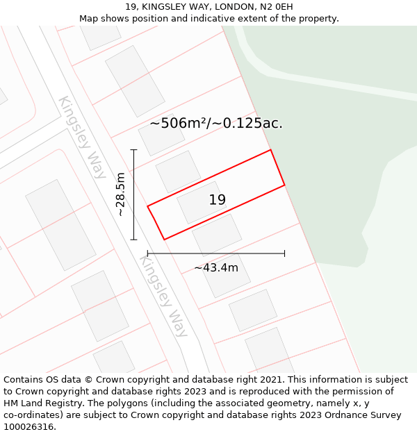 19, KINGSLEY WAY, LONDON, N2 0EH: Plot and title map