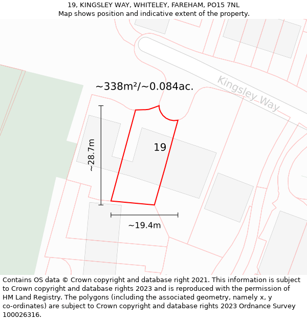 19, KINGSLEY WAY, WHITELEY, FAREHAM, PO15 7NL: Plot and title map