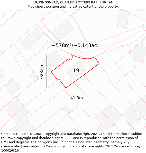 19, KINGSMEAD, CUFFLEY, POTTERS BAR, EN6 4AN: Plot and title map