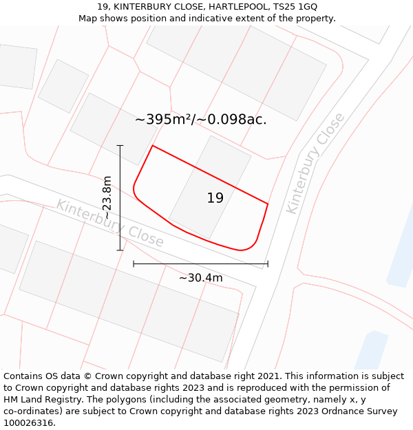 19, KINTERBURY CLOSE, HARTLEPOOL, TS25 1GQ: Plot and title map