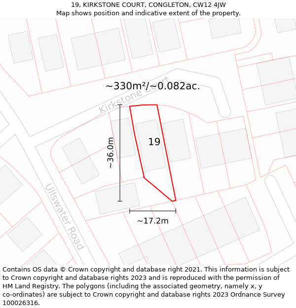 19, KIRKSTONE COURT, CONGLETON, CW12 4JW: Plot and title map