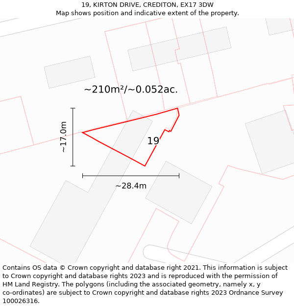 19, KIRTON DRIVE, CREDITON, EX17 3DW: Plot and title map