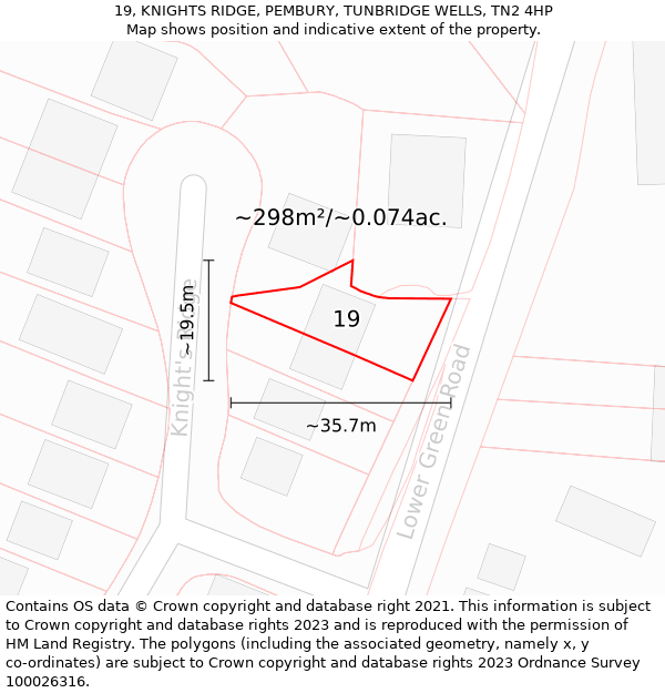 19, KNIGHTS RIDGE, PEMBURY, TUNBRIDGE WELLS, TN2 4HP: Plot and title map