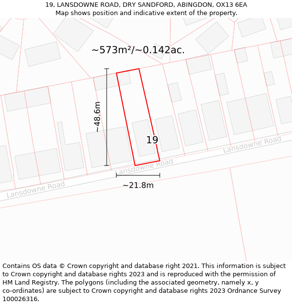 19, LANSDOWNE ROAD, DRY SANDFORD, ABINGDON, OX13 6EA: Plot and title map