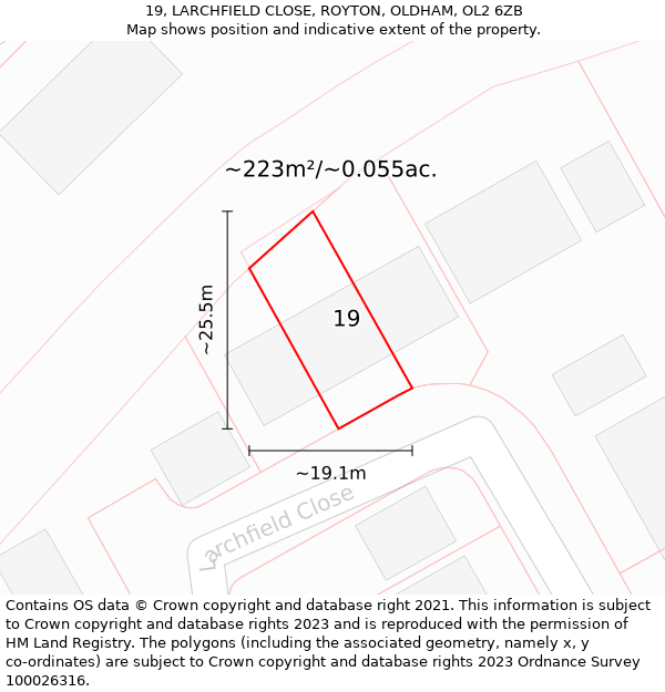 19, LARCHFIELD CLOSE, ROYTON, OLDHAM, OL2 6ZB: Plot and title map