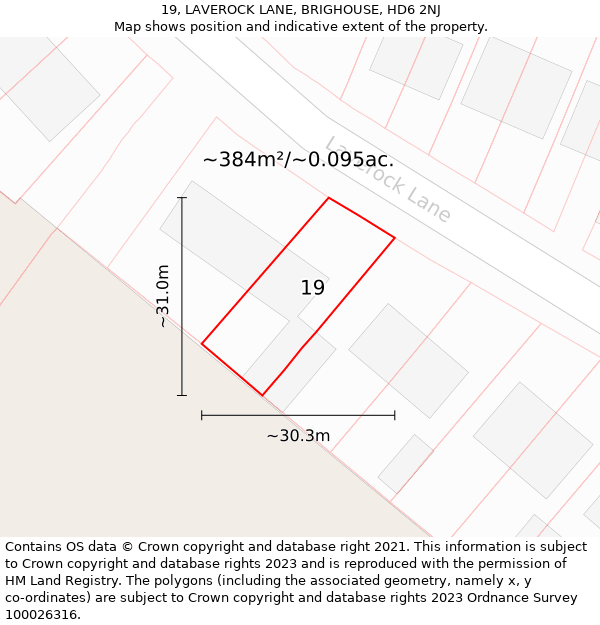 19, LAVEROCK LANE, BRIGHOUSE, HD6 2NJ: Plot and title map