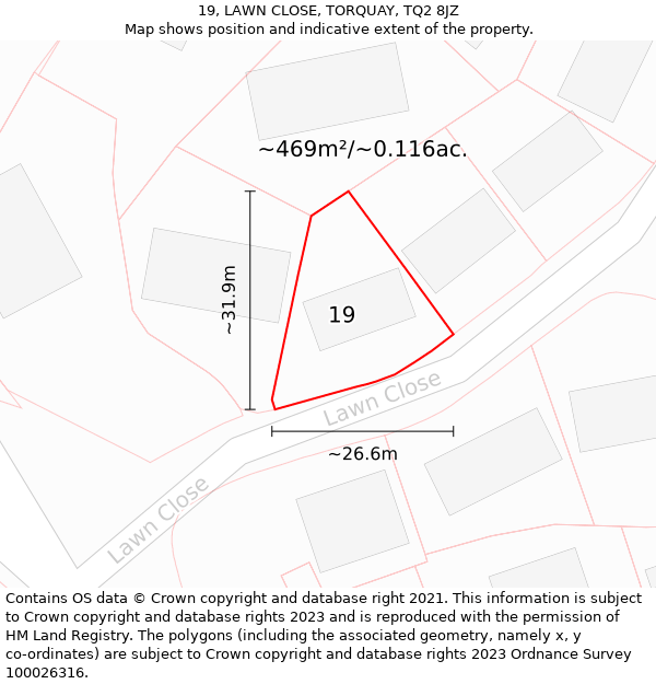 19, LAWN CLOSE, TORQUAY, TQ2 8JZ: Plot and title map