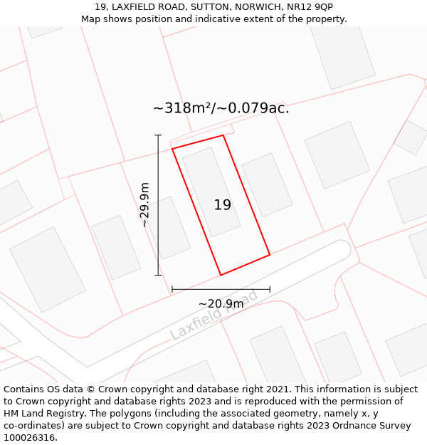 19, LAXFIELD ROAD, SUTTON, NORWICH, NR12 9QP: Plot and title map